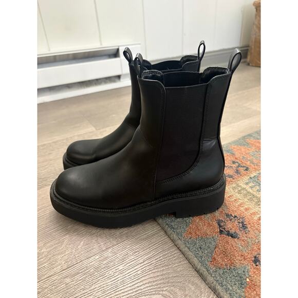 A New Day Black Faux Leather Chelsea Ankle Boots Size 8 Combat Chunky Goth Emo - Picture 4 of 8